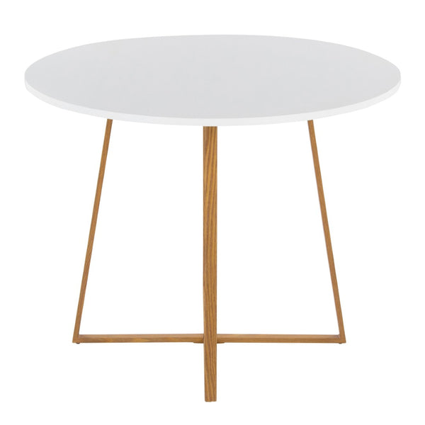 English Elm Dining Table Round Natural Wood Top with Metal Base Modern Style Seats Four White B202S02201