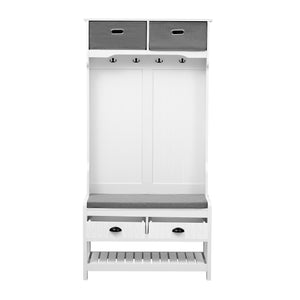 English Elm VIBE Hall Tree with 6 Hooks, Hinged Top Storage, Bench Seat & Drawers for Organized Entryway White N724P184891K