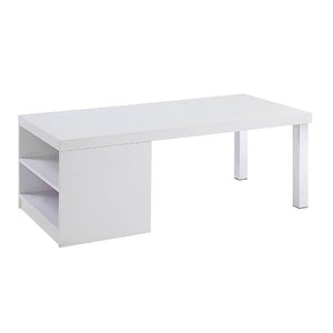 English Elm White White High Gloss and Chrome Coffee Table with Metal Legs, Two Open Storage Compartments, Sleek Modern Design for Living Room (47.5" W x 24.5" D x 18.5" H) B062P189215