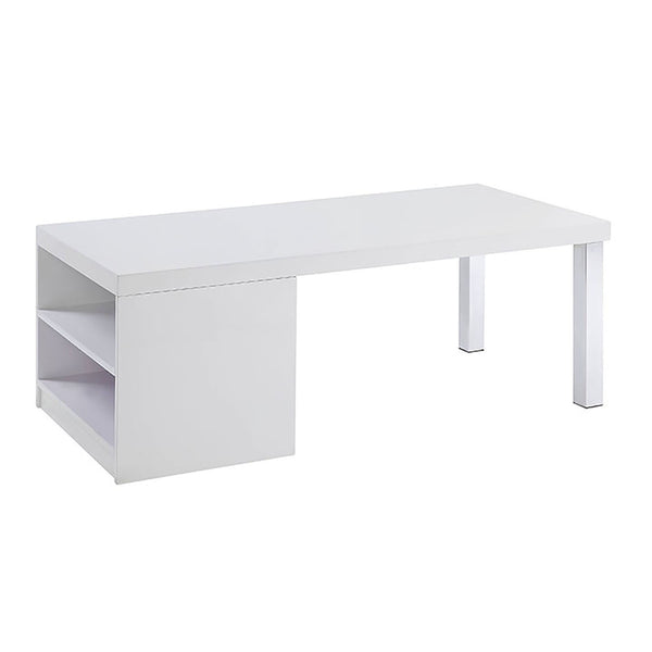 English Elm White White High Gloss and Chrome Coffee Table with Metal Legs, Two Open Storage Compartments, Sleek Modern Design for Living Room (47.5" W x 24.5" D x 18.5" H) B062P189215