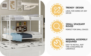 English Elm Multi Square Tube Iron Bunk Bed Full over Full, Sturdy White Metal Frame, Space-Saving Dual Sleep Solution W1935P360912