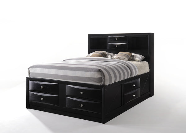 English Elm Ireland Black Finish Queen Bed With Smart Storage & Bookcase Headboard For Modern Bedrooms B2726S00497