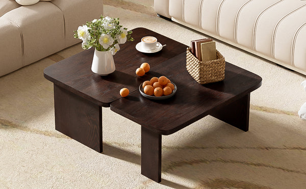 English Elm U-Can Modular Minimalist Coffee Table Set with Versatile Splicing Design, Durable MDF, Easy Assemble Espresso N724P232174P