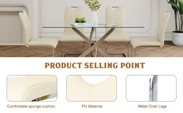 English Elm Modern Pu Upholstered Dining Chairs with Polished Metal Legs Ergonomic Set of 2 W210P164982