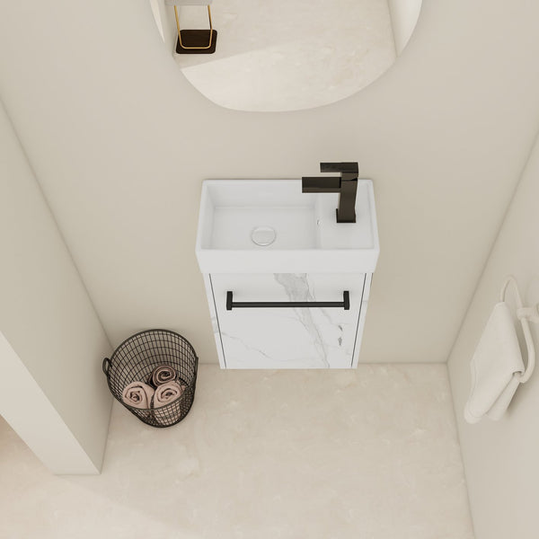 English Elm 16'' Floating Wall-Mounted Bathroom Vanity with Ceramic Basin, Soft-Close Door, Water-Resist Finish White W999P236337