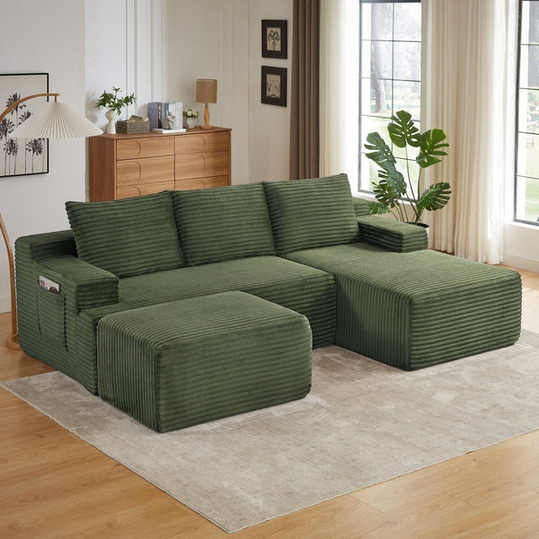English Elm U-shaped Corduroy Cloud Sectional Modular Sofa Deep Seat Lounge for Living Room W2339S00103