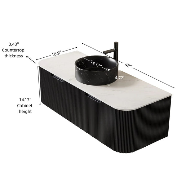 English Elm Dina Floating Bathroom Vanity with Crystal Glass Basin and Sintered Stone Top Black,Carrara White W2615S00706
