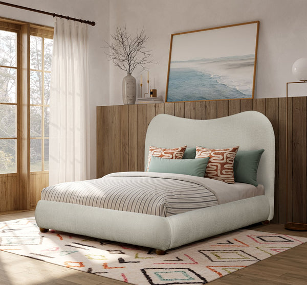 English Elm Queen Curved Upholstered Platform Bed with Wooden Legs, 45" H Elegant Headboard, Sturdy 68"x90" Frame B011S01351