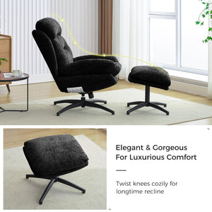 English Elm 065C Plush Velvet Rocking & Swivel Lounge Chair with Ottoman — Ergonomic Backrest, Wide Arms, Sturdy Metal Base W1805P331485