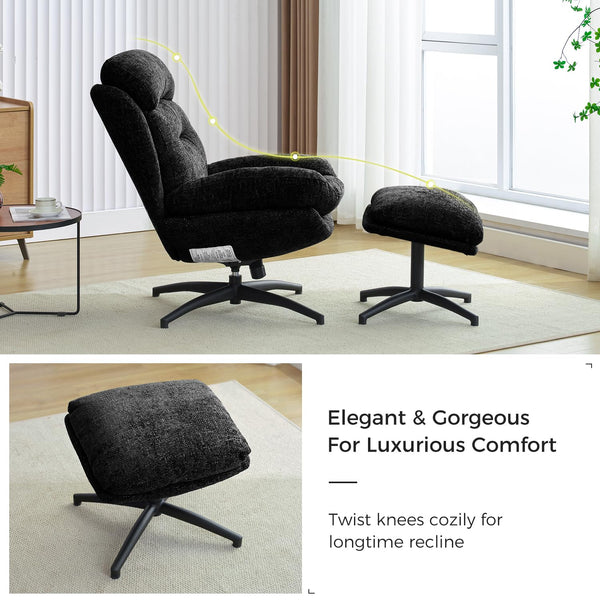 English Elm 065C Plush Velvet Rocking & Swivel Lounge Chair with Ottoman — Ergonomic Backrest, Wide Arms, Sturdy Metal Base W1805P331485
