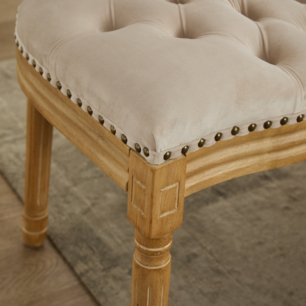 English Elm French Solid Wood Frame Antique Dining Chair with Velvet Upholstery, Nailhead Trim, Durable Spring Core Beige W1143P195870