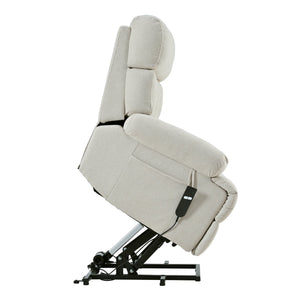 English Elm Oversized Power Lift Recliner Chair with Remote Control, Spacious Fabric Seat and Side Pocket for Comfort and Support Light Gray W1028P261273