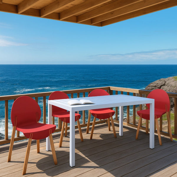 English Elm 4-Pack Modern Dining Chairs with Red Oak Legs and Ergonomic PP Seats — Durable, Easy-Clean Set Crimson Red,White W3450S00035