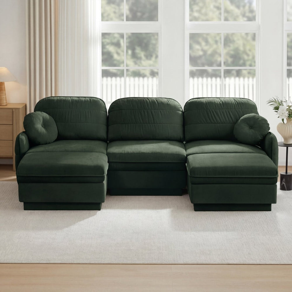 English Elm 105" Chenille U-shaped Sectional Sofa Deep Seat Cloud Couch with Movable Ottoman Green W714S01770