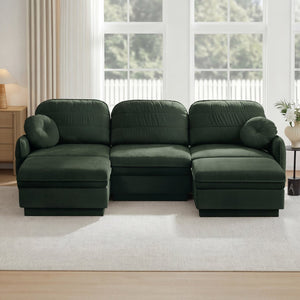 English Elm 105" Chenille U-shaped Sectional Sofa Deep Seat Cloud Couch with Movable Ottoman Green W714S01770