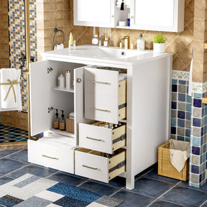 English Elm 30'' Bathroom Vanity With Ceramic Sink Combo - Elegant Freestanding Storage Cabinet & 4 Drawers N710P194420K