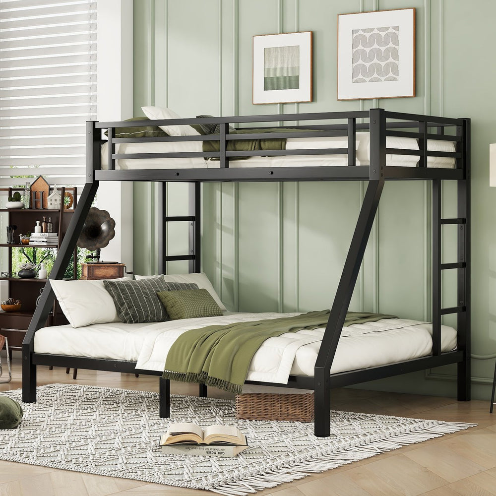English Elm Metal Twin Xl Over Queen Bunk Bed - Space-Saving Design, Noise-Reducing Steel Frame, Black Finish W1580P339198