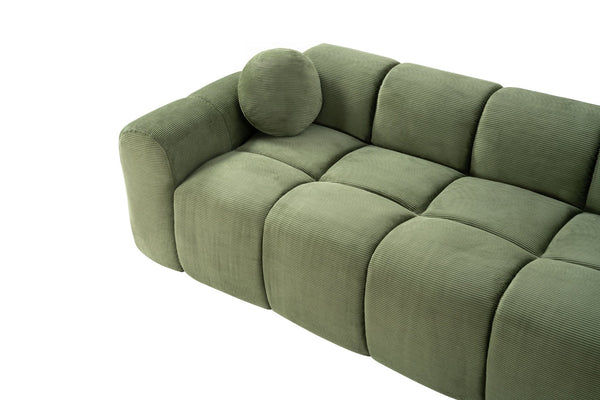 English Elm 98.4" Corduroy Cloud Puff Sofa Vacuum Packed 4-seater Living Room Couch with Pillows Green W5515P477307