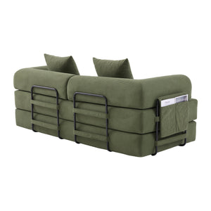 English Elm UNITED modular foldable sofa with metal frame, corduroy upholstery, side pocket & quick assembly convenience Green W1568P374077