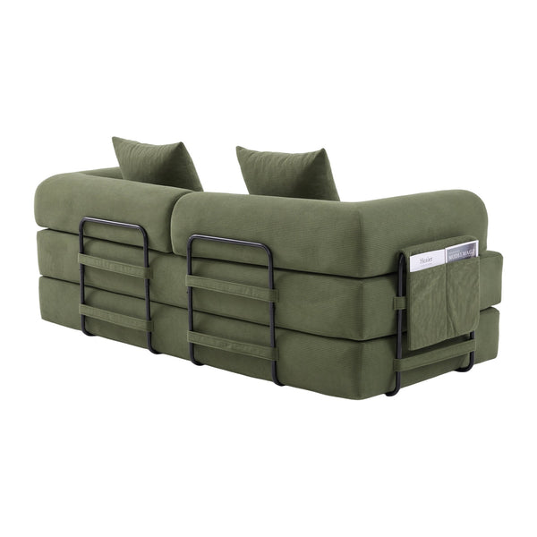 English Elm UNITED modular foldable sofa with metal frame, corduroy upholstery, side pocket & quick assembly convenience Green W1568P374077