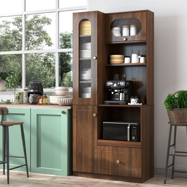 English Elm Kitchen Farmhouse Pantry Cabinet Tall Freestanding Three Door Pull Out Organizer W331S00212