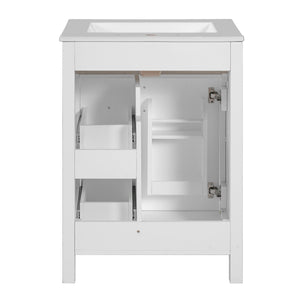 English Elm 24-Inch Bathroom Vanity with Ceramic Sink, Soft-Close Door & Drawers, Gold Handles, Durable Wood Elegance White N729P192078K