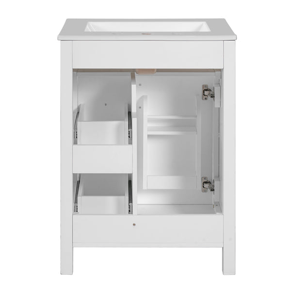 English Elm 24-Inch Bathroom Vanity with Ceramic Sink, Soft-Close Door & Drawers, Gold Handles, Durable Wood Elegance White N729P192078K