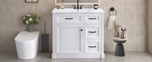 English Elm 36 Inch Bathroom Vanity With Sink – Modern Design, Soft-Close Drawers & Adjustable Storage Shelf, White Finish N725P336549K
