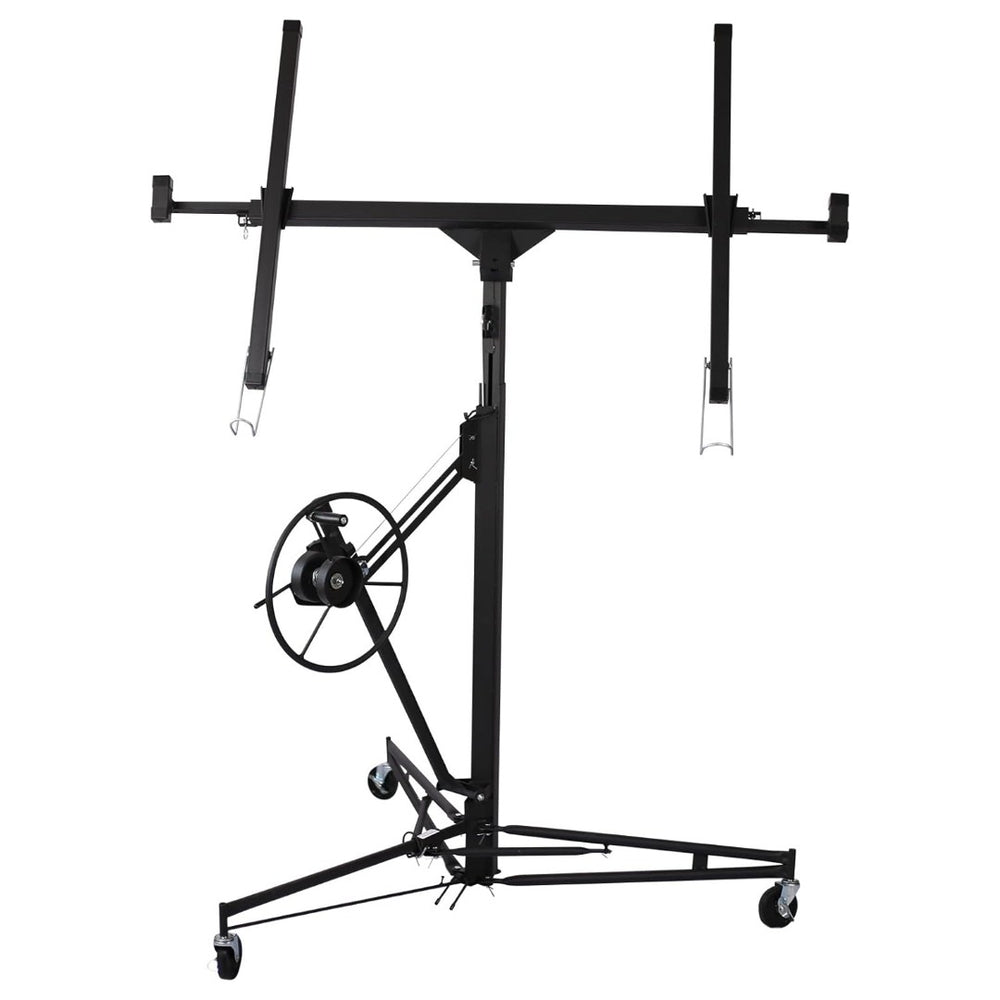 English Elm Drywall Hoist 11 Foot Steel Panel Lift with Telescopic Arm Winch and Locking Casters Black W2069P293026