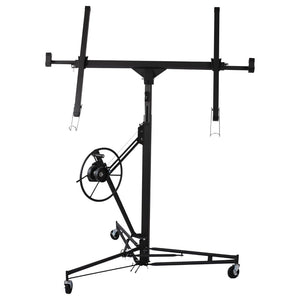 English Elm Drywall Hoist 11 Foot Steel Panel Lift with Telescopic Arm Winch and Locking Casters Black W2069P293026