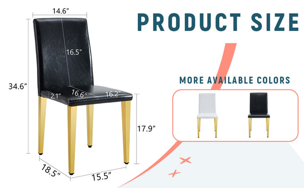 English Elm Set Of 4 Modern Black Pu Leather Backrest Chairs With Gold Metal Legs For Stylish Home Decor W3226P279074-GIGA