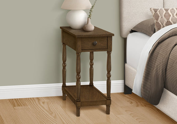 English Elm Accent Table, Two-Tiered Design With Storage Drawer - Traditional Brown Veneer For Stylish Spaces B2710P219466