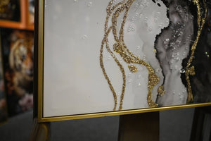 English Elm Large Abstract Diptych Canvas Set Hand Painted Gold Textured Minimalist Wall Decor W3374P419285