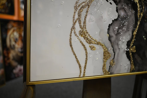 English Elm Large Abstract Diptych Canvas Set Hand Painted Gold Textured Minimalist Wall Decor W3374P419285