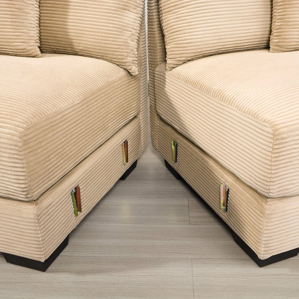 English Elm 92" Oversized Modular L-Shape Sectional Couch In Soft Camel Corduroy With Ottoman & 6 Pillows W714S01306