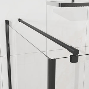 English Elm Goodyo Frameless Corner Shower Stall Tempered Glass Pivot Door with Matte Black Hardware W1223S00038