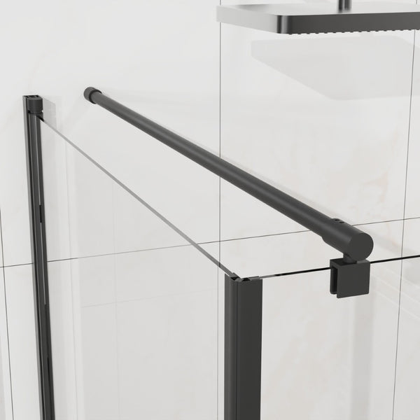 English Elm Goodyo Frameless Corner Shower Stall Tempered Glass Pivot Door with Matte Black Hardware W1223S00038