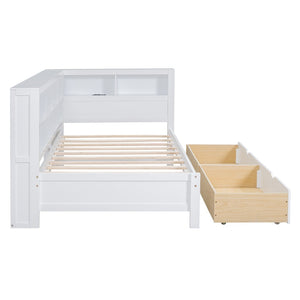English Elm Wooden Twin Daybed with Storage Drawers Usb Charging Shelf and Pine Frame White N733S347768K