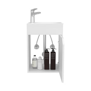 English Elm Hudson Modern Vanity Sink with Integrated Cabinet Storage, Compact Durable Engineered Wood for Bathrooms White B092P329249