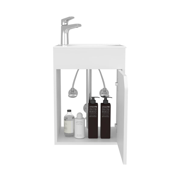 English Elm Hudson Modern Vanity Sink with Integrated Cabinet Storage, Compact Durable Engineered Wood for Bathrooms White B092P329249