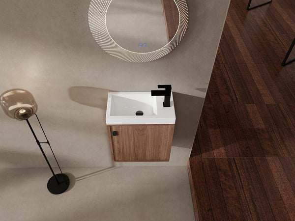 English Elm 18.5" Wall-Mounted Bathroom Vanity With Resin Sink, Soft-Close Door & Stylish Natural Walnut Finish W1972P362141