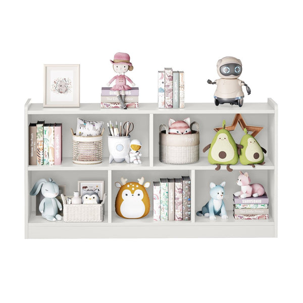 English Elm Wooden Five Cube Open Organizer Low Profile Montessori Bookshelf for Playroom or Nursery White T3210P476850
