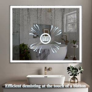 English Elm 32x40 LED Bathroom Vanity Mirror Silver Frame IP44 Anti-Fog Touch Dimmer Memory Tray Modern Smart W708P176758