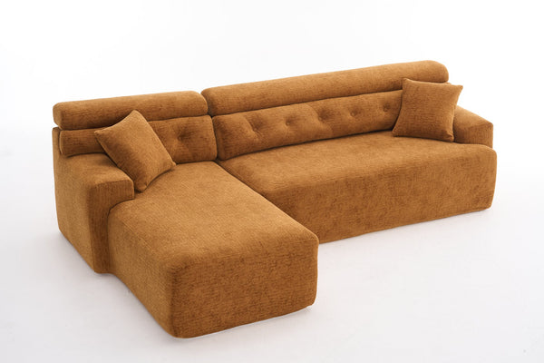 English Elm LY-029B Modern Convertible Chaise Sectional Sofa — Orange 3-Seater Modular L-Sofa, Plush Foam Comfort W2231S00026