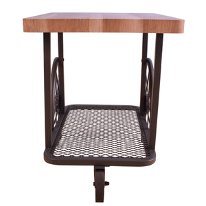 English Elm Oak Antique Grey End Table With Shelf & Casters - Charming Vintage Design For Versatile Living Spaces B062P209082