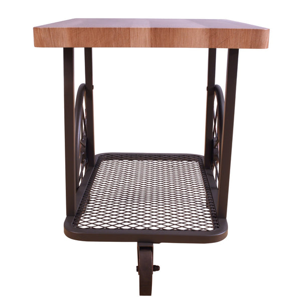 English Elm Oak Antique Grey End Table With Shelf & Casters - Charming Vintage Design For Versatile Living Spaces B062P209082