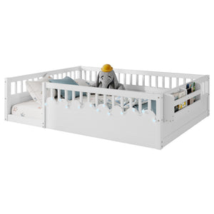 English Elm Full Montessori floor bed offering high rails, built-in light and shelf for safe independent sleep and storage White 79.13 L x 13 W x 6.3 H W2593P333586