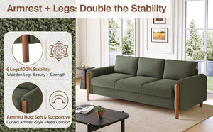 English Elm Christopher Knight Home® - 83.86" 3-Seater Sofa in Teddy Velvet with Curved Armrests & Solid Wood Legs, Plush Durable Comfort Green N765P331021N