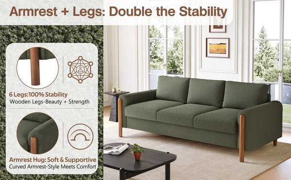 English Elm Christopher Knight Home® - 83.86" 3-Seater Sofa in Teddy Velvet with Curved Armrests & Solid Wood Legs, Plush Durable Comfort Green N765P331021N