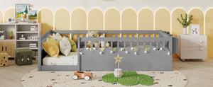 English Elm Twin Montessori Floor Bed Frame with High Rails and Built-In Light Shelf for Safe Independent Sleep Grey 79.13 L x 13 W x 6.3 H W2593P333797